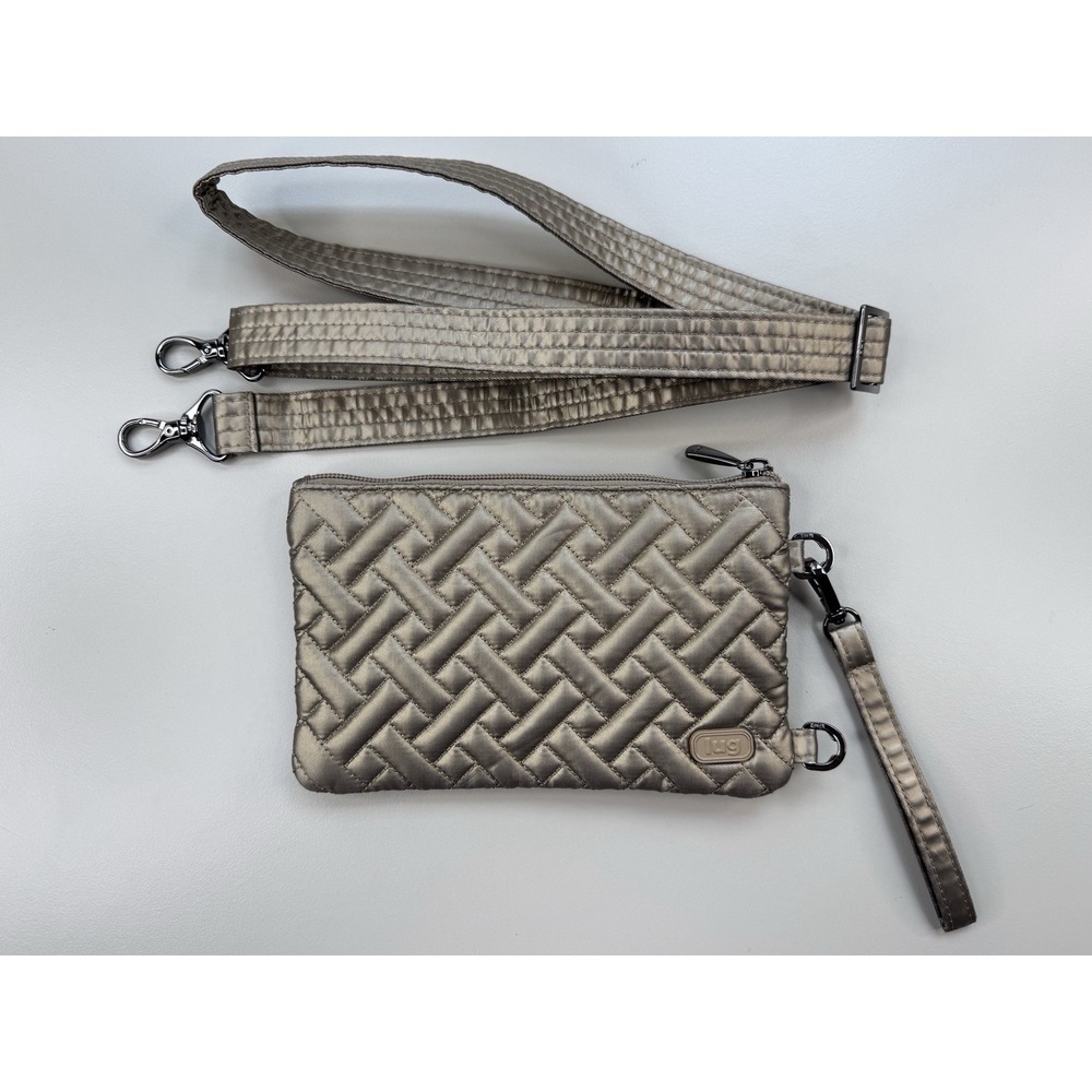 Lug Peekaboo Crossbody Bag Metallic Taupe Quilted RFID Travel Wallet Wristlet